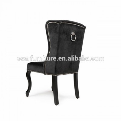 Norway Style Wing Back Tufted Black Velvet Dining Chair with Ring Pull