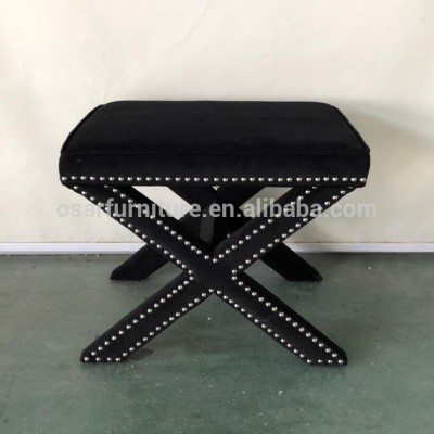 New Design Black Velvet Upholstered Fabric Ottoman Stool