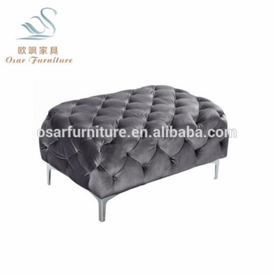 Latest Design Dark Grey Velvet Button Tufted Ottoman with Chrome Legs